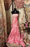 Vintage Pink Satin Tassel Design Strapless Mermaid Long Prom Dress Evening Dress HZ1024