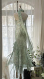 Gorgeous Light Green Cowl Neck Glittering Beaded Spaghetti Strap Chiffon Mermaid Prom Dress Evening Dress HZ1024