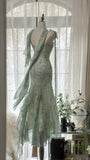 Gorgeous Light Green Cowl Neck Glittering Beaded Spaghetti Strap Chiffon Mermaid Prom Dress Evening Dress HZ1024
