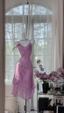 Gorgeous Rose Pink Applique Spaghetti Strap Chiffon Prom Dress Evening Dress HZ1024