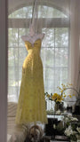 Shiny Yellow Sequined Sweetheart Chiffon A-Line Prom Dress Evening Dress HZ1024