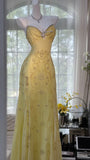 Shiny Yellow Sequined Sweetheart Chiffon A-Line Prom Dress Evening Dress HZ1024