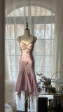 Gorgeous Pink Sweetheart Glittering Beaded Spaghetti Strap Chiffon Mermaid Prom Dress Evening Dress HZ1024