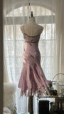 Gorgeous Pink Sweetheart Glittering Beaded Spaghetti Strap Chiffon Mermaid Prom Dress Evening Dress HZ1024