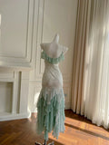 Gorgeous Shiny Beaded Spaghetti Strap Ruffles Chiffon Mermaid Prom Dress Evening Dress HZ1024