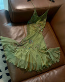 Gorgeous Green V-neck Glittering Beaded Spaghetti Strap Ruffles Chiffon A-Line Prom Dress Evening Dress HZ1024