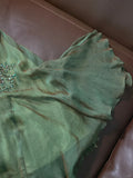 Gorgeous Green V-neck Glittering Beaded Spaghetti Strap Ruffles Chiffon A-Line Prom Dress Evening Dress HZ1024