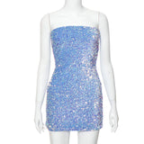 Retro Sparkling Blue Strapless Sequin Design Bodycon Party Dress Homecoming Dress HZ1024