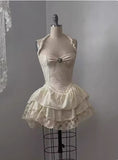 Vintage Beige Sweetheart Applique A-Line Elegant Tiered Homecoming Dress Party Dress Prom Dresses HZ1024