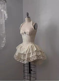 Vintage Beige Sweetheart Applique A-Line Elegant Tiered Homecoming Dress Party Dress Prom Dresses HZ1024