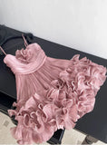 Cute Pink Spaghetti Strap Ruffle Design A-Line Homecoming Dress Party Dress Prom Dresses HZ1024