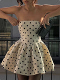 Cute Dot Pattern Design Strapless Bow Zip-up A-Line Homecoming Dress Party Dress Prom Dresses HZ1024