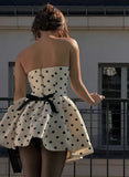 Cute Dot Pattern Design Strapless Bow Zip-up A-Line Homecoming Dress Party Dress Prom Dresses HZ1024