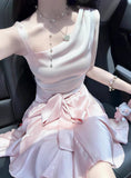 Vintage Pink Irregular Shoulder Strap A-Line Satin Short Party Dress Cocktail Dress Homecoming Dress HZ1024