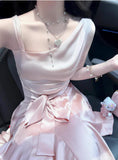 Vintage Pink Irregular Shoulder Strap A-Line Satin Short Party Dress Cocktail Dress Homecoming Dress HZ1024