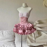 Vintage Pink Sweetheart Ruffle A-Line Tiered Short Party Dress Cocktail Dress Homecoming Dress HZ1024