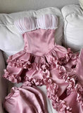 Vintage Pink Sweetheart Ruffle A-Line Tiered Short Party Dress Cocktail Dress Homecoming Dress HZ1024