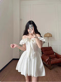 Vintage White Off-the-shoulder A-Line Lace Short Party Dress Cocktail Dress Homecoming Dress HZ1024
