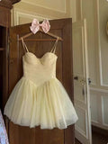 Vintage Yellow Sweetheart A-Line Short Tulle Party Dress Cocktail Dress Homecoming Dress HZ1024
