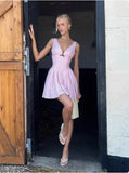 Vintage Pink V-neck Polka Dot A-Line Short Party Dress Cocktail Dress Homecoming Dress HZ1024