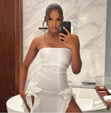 Vintage White Strapless Irregular Skirt Hem Sheath Party Dress Cocktail Dress Homecoming Dress HZ1024