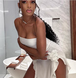 Vintage White Strapless Irregular Skirt Hem Sheath Party Dress Cocktail Dress Homecoming Dress HZ1024