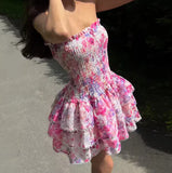 Cute Floral Strapless Design A-line Tiered Party Dress Homecoming Dress HZ1024