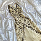 Vintage Ivory V-neck Embroidery Mermaid Prom Dress Party Dress Evening Dress HZ1024