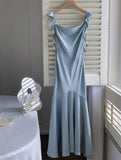 Vintage Sage Green Ruffle Mermaid Satin Long Prom Dress Party Dress Evening Dress HZ1024