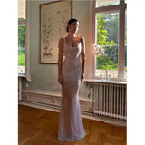 Elegant Pink Glittering Sequin Mermaid Spaghetti Strap Prom Dress Party Dress Evening Dress HZ1024