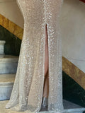 Elegant Pink Glittering Sequin Mermaid Spaghetti Strap Prom Dress Party Dress Evening Dress HZ1024