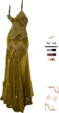 Vintage Beaded Applique High Slit Mermaid Long Prom Dress Party Dress Evening Dress HZ1024