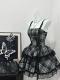 Vintage Black Plaid Design A-line Mini 15th Birthday Party Dress Tiered Homecoming Dress HZ1024