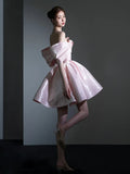Cute Pink Off-the-shoulder Short A-Line Party Dress Cocktail Dress Homecoming Dress HZ1024