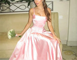 Beautiful Pink Spaghetti Strap Sweetheart A-Line Satin Party Dress Bridesmaid Dress HZ1024