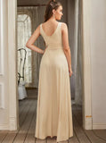 Elegant V-neck A-Line Satin High Slit Party Dress Evening Gown Bridesmaid Dress HZ1024