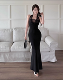 New Simple Red Halter Dress Elegant Party Evening Dress HZ1024
