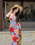 New Simple Holiday Floral Print Dress Sexy Spaghetti Strap Dress HZ1024