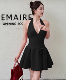 New French Black Sexy Elegant Halter Dress HZ1024