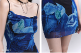 New Fashion Blue Style Short Slim Spaghetti Strap Dress HZ1024