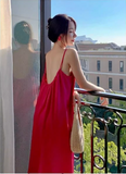 New Fashion Rose Pink Sleeveless Backless Beach Loose Spaghetti Strap Dress HZ1024