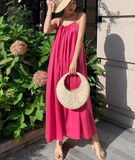 New Fashion Rose Pink Sleeveless Backless Beach Loose Spaghetti Strap Dress HZ1024