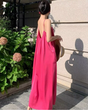 New Fashion Rose Pink Sleeveless Backless Beach Loose Spaghetti Strap Dress HZ1024
