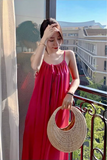 New Fashion Rose Pink Sleeveless Backless Beach Loose Spaghetti Strap Dress HZ1024