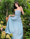 New ashion Light Blue Sleeved Backless Beach Halter Dress HZ1024