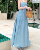 New ashion Light Blue Sleeved Backless Beach Halter Dress HZ1024