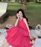 New Fashion Rose Pink Beach Holiday Loose Halter Dress HZ1024