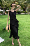 New Fashion Elegant Ruffled Dress Design Spaghetti Strap Dress HZ1024