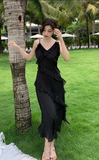 New Fashion Elegant Ruffled Dress Design Spaghetti Strap Dress HZ1024