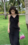 New Fashion Elegant Ruffled Dress Design Spaghetti Strap Dress HZ1024